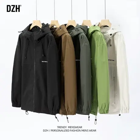 青少年日系黑色冲锋衣男秋季2023新款休闲连帽外套宽松百搭夹克衫商品大图