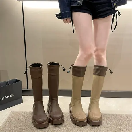 长筒靴女厚底靴子2023年新款秋季显瘦粗跟高筒百搭ins爆款烟筒靴图片