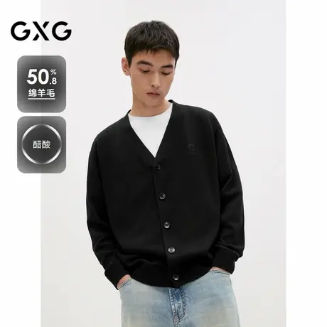 GXG男装 绣花小标针织开衫男士宽松毛衫休闲薄外套 2024秋季新品图片