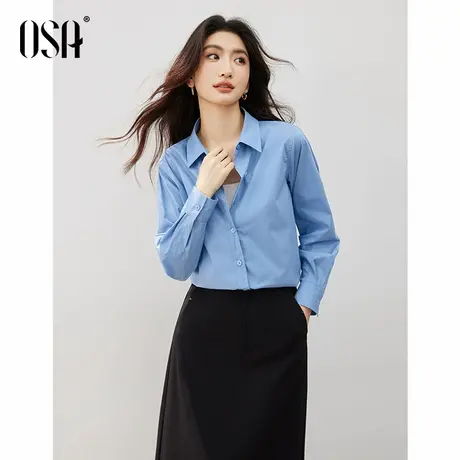 OSA欧莎 秋装新品粉色长袖衬衫女宽松气质叠穿衬衣设计感通勤上衣商品大图