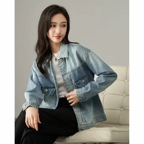 娅丽达时尚设计感牛仔外套女2025秋季新款复古蓝宽松气质长袖上衣图片