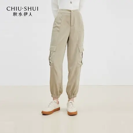 秋水伊人运动裤子女装秋季简约高腰显瘦设计感工装裤小个子休闲裤商品大图