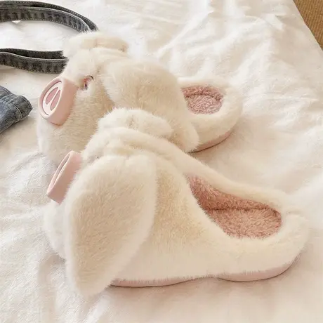 可爱小猪棉拖鞋女款冬季居家室内防滑厚底毛绒保暖半包跟月子拖鞋商品大图