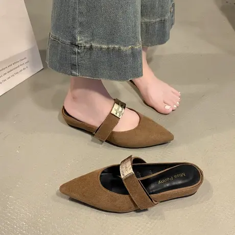 法式尖头包头半拖鞋女2025秋季新款外穿粗跟百搭拖鞋气质时尚鞋子商品大图
