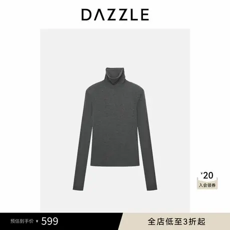 DAZZLE地素奥莱长袖T恤深灰色羊毛高领打底衫商品大图