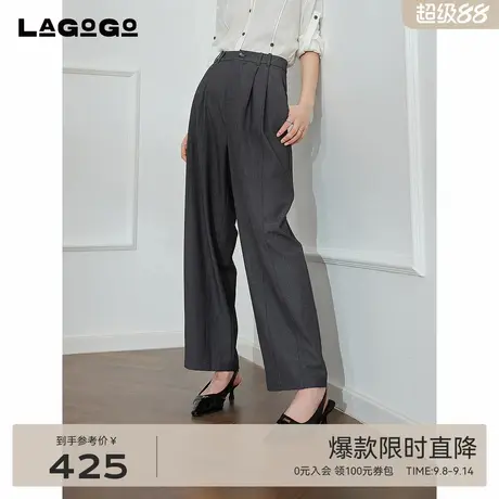 LAGOGO高腰阔腿裤女拉谷谷2025秋新款显瘦斜纹休闲长裤OCKK537C71商品大图