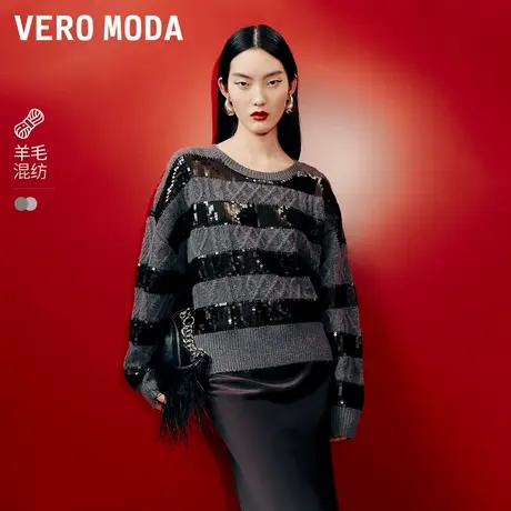【来了就好】Vero Moda针织衫25春新款亮片条纹针织衫325113021商品大图