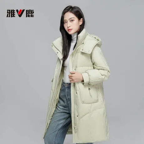 雅鹿官方新款冬季时尚加厚女士中长保暖防寒连帽正品黑色羽绒外套商品大图