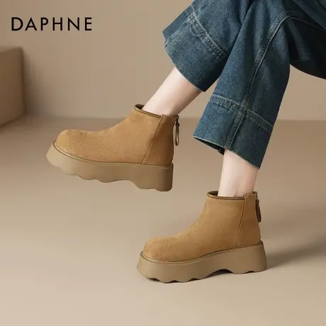 达芙妮厚底雪地靴女2026冬季新款增高马丁靴加绒棕色短筒靴时装靴商品大图