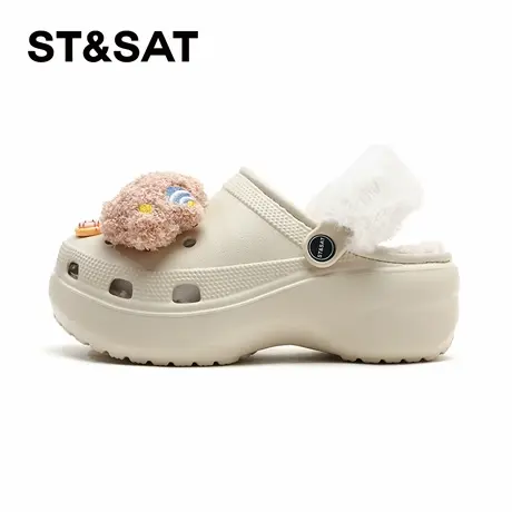 星期六加绒洞洞鞋女士冬季新款厚底增高休闲保暖棉鞋女款棉拖鞋女商品大图