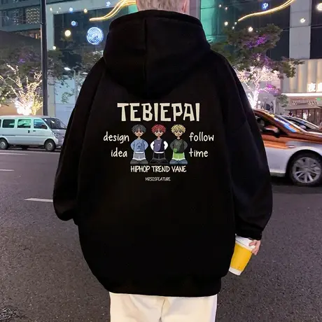 国潮宽松连帽卫衣男秋冬季ins潮牌2023新款美式重磅外套高街帽衫商品大图