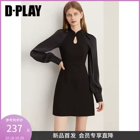 DPLAY2023冬新中式改良版旗袍国风经典黑定制盘扣轻礼服小黑裙图片