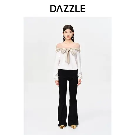 【七七酱专享】DAZZLE地素奥莱秋别致网纱拼接假一字领毛衣针织衫图片