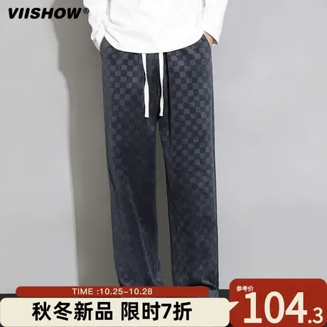 VIISHOW棋盘格运动裤男美式复古潮牌街头秋冬宽松潮流休闲直筒裤商品大图