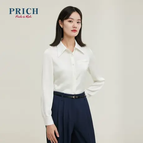 PRICH商场同款衬衫新品秋冬新款气质翻领字母提花光泽上衣女商品大图