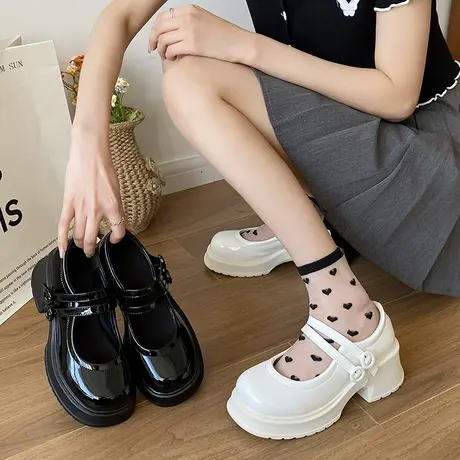 玛丽珍小皮鞋女高跟配裙子2023新款仙女风法式粗跟jk百搭乐福单鞋图片