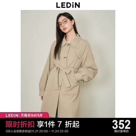 乐町休闲风衣2023秋季新款气质卡其色大衣薄外套中长款女图片