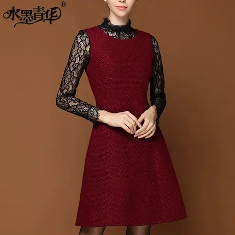 【1件7.9折】冬装新款背心裙无袖A字裙红色毛呢连衣裙商品大图