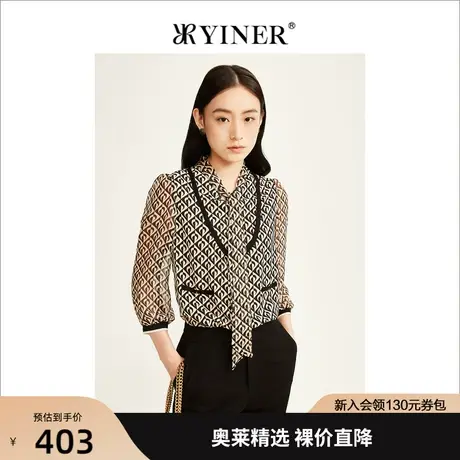 YINER音儿女装2022秋季新款设计感蝴蝶结雪纺衫图片
