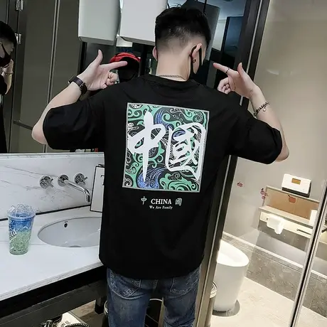 夏季男士t恤上衣短袖半袖时尚休闲印花原宿网红学生潮流潮牌体恤商品大图