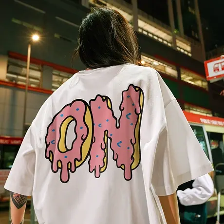 oversize趣味印花甜甜圈t恤男短袖潮牌宽松潮流半截袖夏季半袖潮图片
