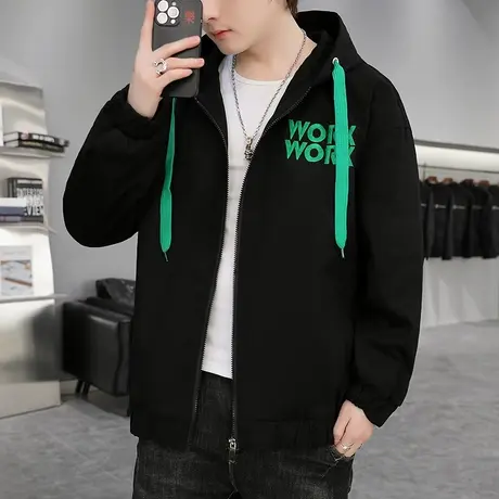 2022秋季连帽夹克男士外套潮流青年刺绣宽松时尚休闲大码上衣男装商品大图