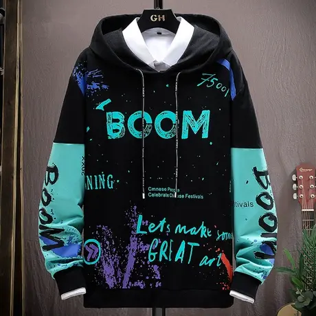 卫衣男春秋款连帽外套男款涂鸦休闲宽松青少年学生潮牌ins上衣服商品大图