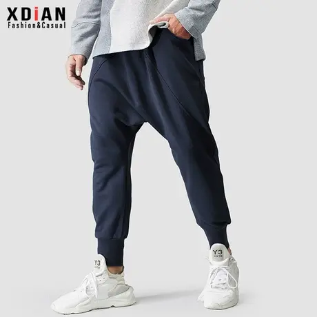 宽松束脚哈伦裤男纯棉秋冬季2025新款休闲抽绳小脚吊裆垮裤卫裤子商品大图