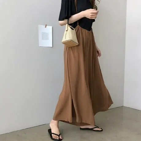春夏新款雪纺高腰连衣裤九分连体衣宽松大码显瘦吊带阔腿裤子女夏图片