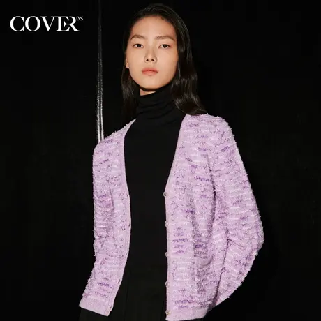 COVER秋季羊毛混纺蝴蝶纱V领针织衫图片