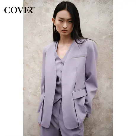COVER春季无领无扣立体裁剪西装外套图片