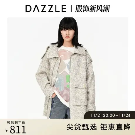 DAZZLE地素奥莱 百搭工装风翻领中长款毛呢大衣女2D4G2141D图片