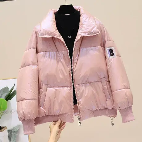 百搭亮面羽绒棉服女短款韩版2023新款宽松炫彩加厚时尚棉衣外套潮图片