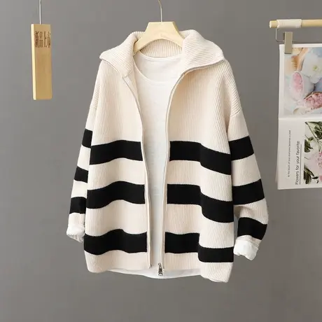 韩系软糯毛衣外套女士秋冬加厚2024新款奶系穿搭拉链针织开衫上衣图片