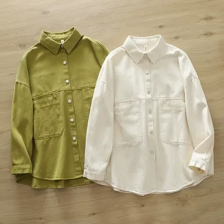 春秋季韩版简约复古加大码休闲百搭长袖衬衫女宽松显瘦上衣外套潮商品大图