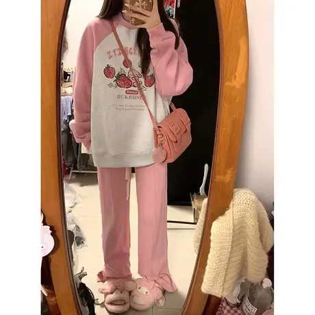 美式复古插肩袖卫衣女春秋薄款宽松韩版设计感小众上衣慵懒风外套图片