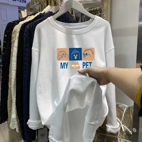 春秋装大版长袖t恤女中长款遮屁磨毛加厚大码宽松内搭遮肚子上衣商品大图