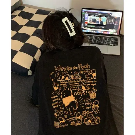 欧美复古hiphop炸街黑色短袖t恤女夏季宽松ins潮牌设计感小众上衣商品大图