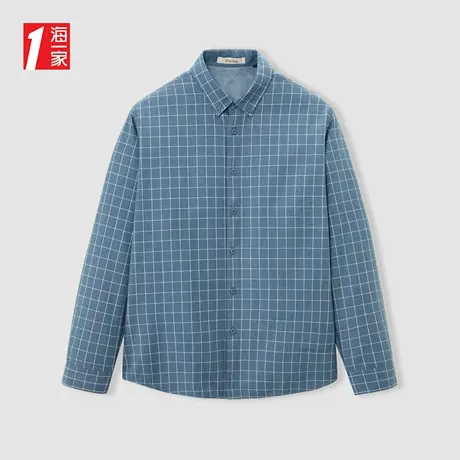 海一家经典格纹长衬2023冬季新款休闲中年男士保暖长袖衬衫商品大图