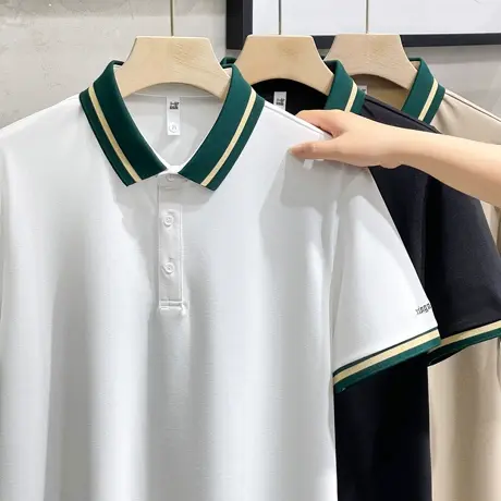 含蚕丝POLO衫男士短袖2023新款冰丝商务休闲夏季薄款翻领高档t恤商品大图