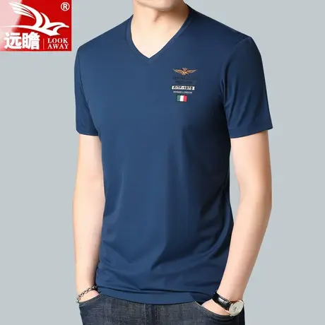 夏天冰丝t恤男短袖百搭男士休闲v领半袖宽松男装夏季薄款体恤男款商品大图