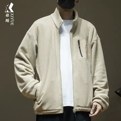 希越重磅摇粒绒棉衣男士宽松大码保暖中高领棉袄外套2023秋冬新款商品大图