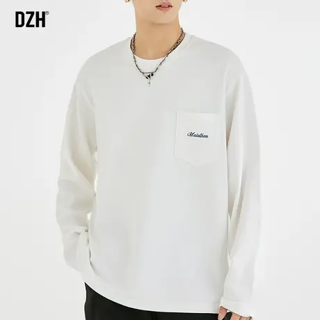 男士白色圆领t恤男长袖纯棉2024新款秋季基础百搭上衣内搭打底衫商品大图