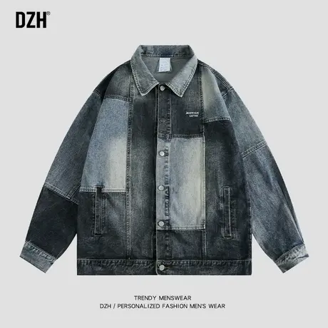 男士水洗拼接牛仔外套男设计感小众秋季2024新款美式复古工装夹克商品大图