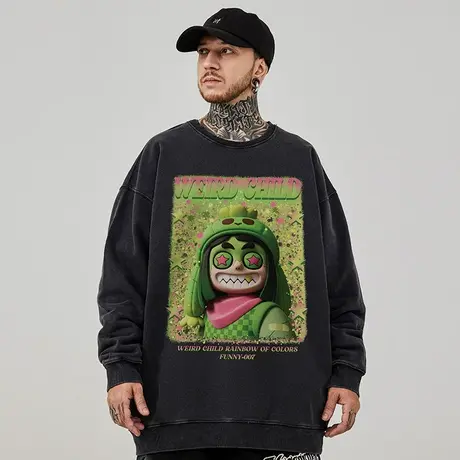 重磅美式复古嘻哈大码卫衣男纯棉水洗做旧高街外套加绒春秋款冬季图片