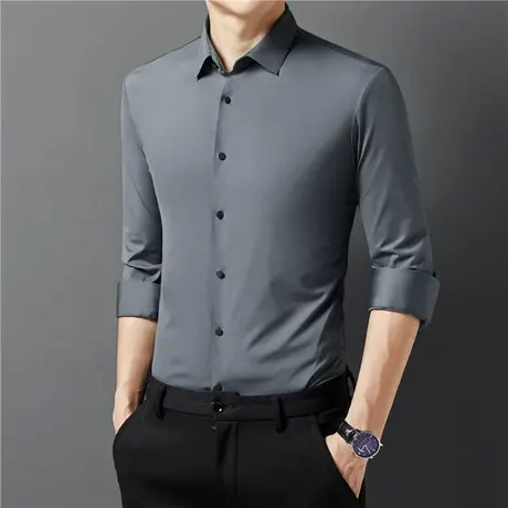 灰色高级感衬衫男长袖新款男士韩版免烫正装商务衬衣春季修身男装图片
