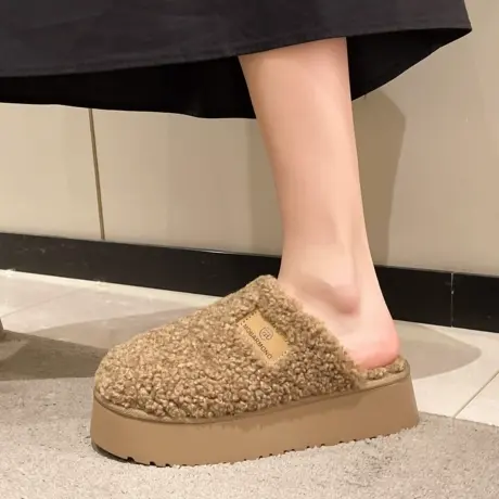 增高厚底毛毛拖鞋女外穿秋冬棉拖鞋子2023新款羊羔毛绒包头半拖鞋商品大图