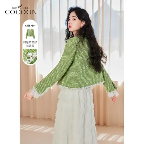 miss COCOON高级感小香风毛呢外套女2022新款秋冬气质绿色短外套商品大图