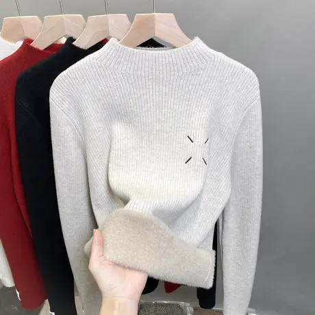 一体绒半高领毛衣女加绒加厚打底衫2023秋冬新款针织衫内搭上衣潮图片