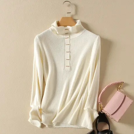 秋冬2023新款高领打底衫毛衣女内搭长袖针织衫修身堆堆领紧身上衣商品大图